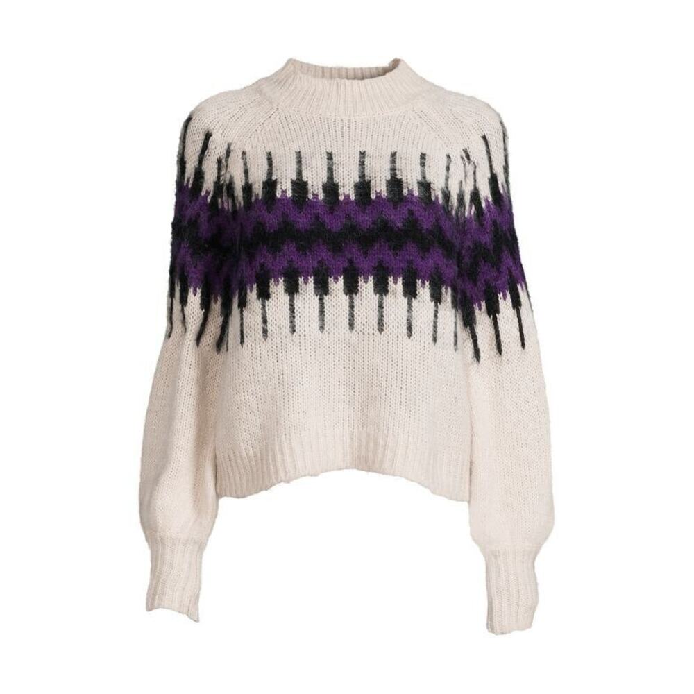 BNWT REBECCA MINKOFF Lou Chevron Knit Sweater Purple White! Sz L! $198 Msrp